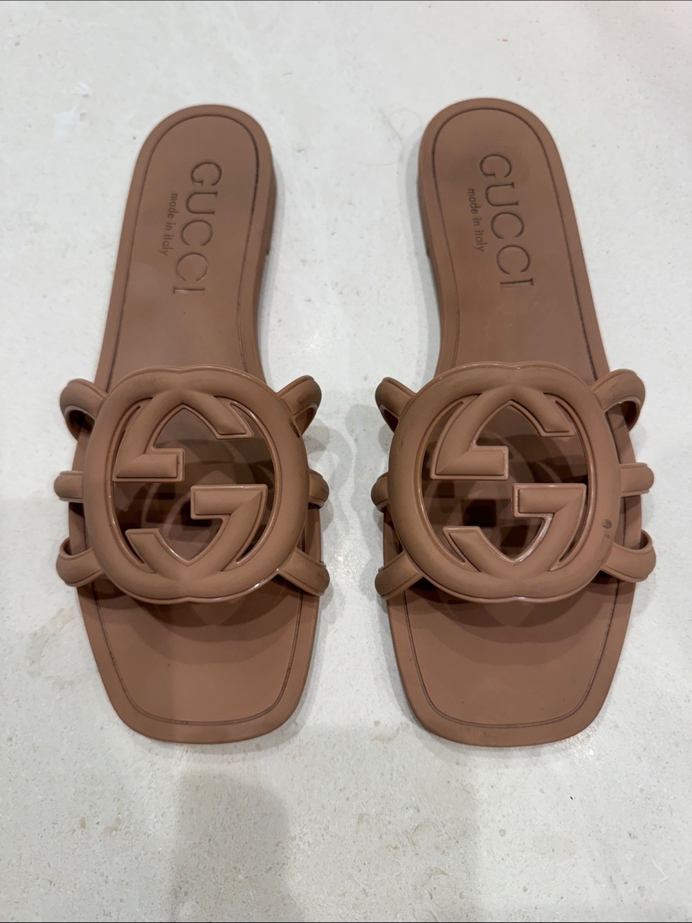 Gucci Brown Rubber Interlocking G Slide Mules